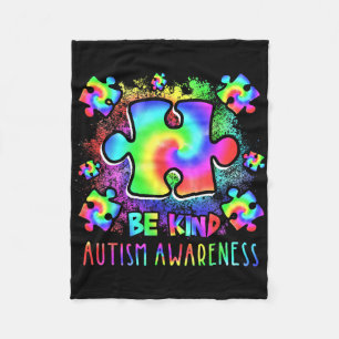 Be Kind Puzzle Pieces Tie Dye Autism Awareness Mon Fleece Blanket