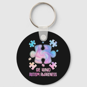 Be Kind Puzzle Pieces Tie Dye Autism Awareness Shi Key Ring
