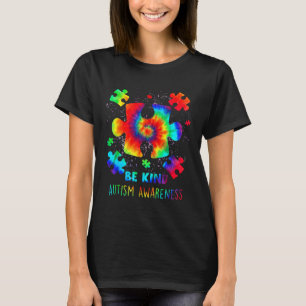 Be Kind Puzzle Pieces Tie Dye Autism Awareness T-Shirt