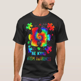 Be Kind Puzzle Pieces Tie Dye Autism Awareness  T-Shirt