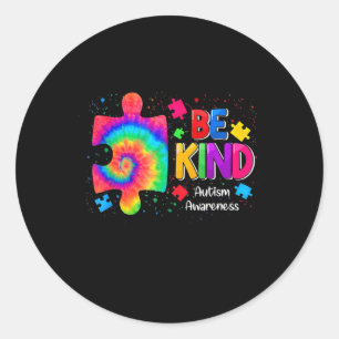 Be Kind Puzzle Pieces Tie Dye Cute Autism Awarenes Classic Round Sticker