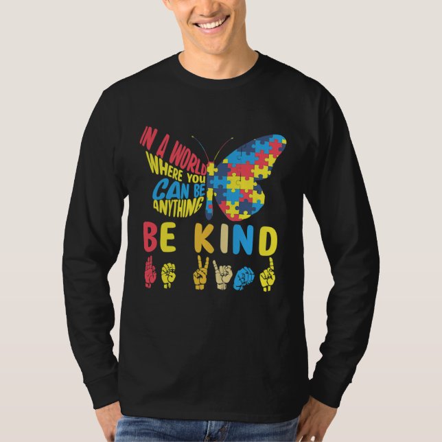 Be Kind Puzzle Sign Language Hand Talking Autism A T-Shirt (Front)