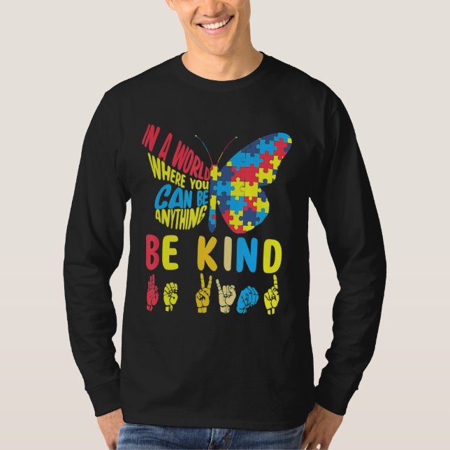 Be Kind Puzzle Sign Language Hand Talking Autism  T-Shirt (Front)