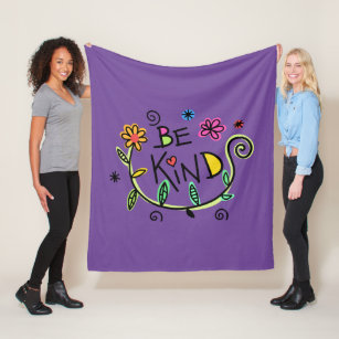 Be Kind Quote Purple Floral Fleece Blanket