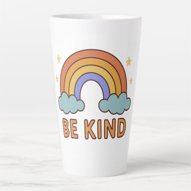 "Be Kind Rainbow – Colourful Positive Quote Design Latte Mug (Front)