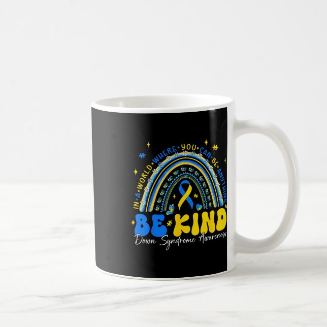 Be Kind Rainbow Down Syndrome Awareness Teacher Bl Coffee Mug (Right)