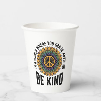 Be Kind Rainbow Flower Peace Vintage Shirt Design_ Paper Cups