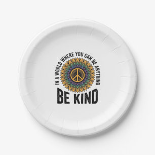 Be Kind Rainbow Flower Peace Vintage Shirt Design_ Paper Plate