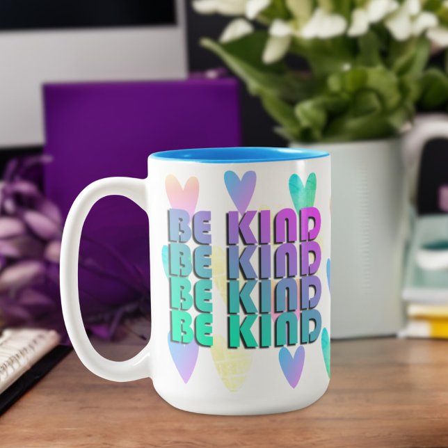 Be Kind Rainbow Gradient Hearts Teacher Gift Two-Tone Coffee Mug (Creator Uploaded)