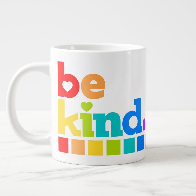 Be kind rainbow graphic text slogan hearts large coffee mug (Left)