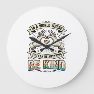 Be Kind Rainbow Heart Hands Vintage Shirt Design_1 Large Clock