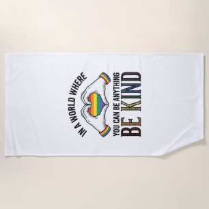 Be Kind Rainbow Heart Hands Vintage Vector Design_ Beach Towel