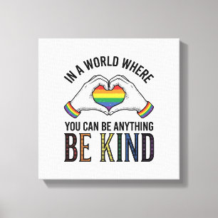 Be Kind Rainbow Heart Hands Vintage Vector Design_ Canvas Print