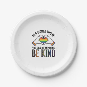Be Kind Rainbow Heart Hands Vintage Vector Design_ Paper Plate