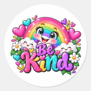 Be Kind Rainbow Kids Design Classic Round Sticker