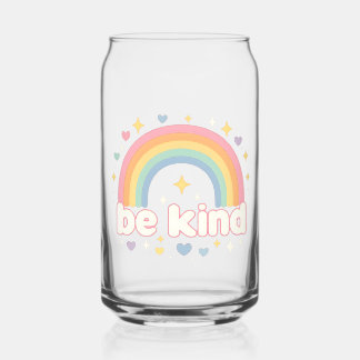 Be Kind – Rainbow Pastel Positivity Can Glass