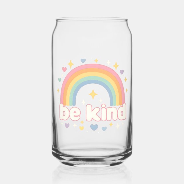Be Kind – Rainbow Pastel Positivity Can Glass (Front)