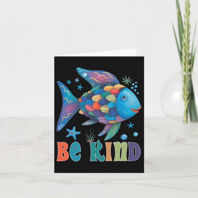 Be Kind Rainbow Scale Fish Teacher Reading Book To Card (Front)