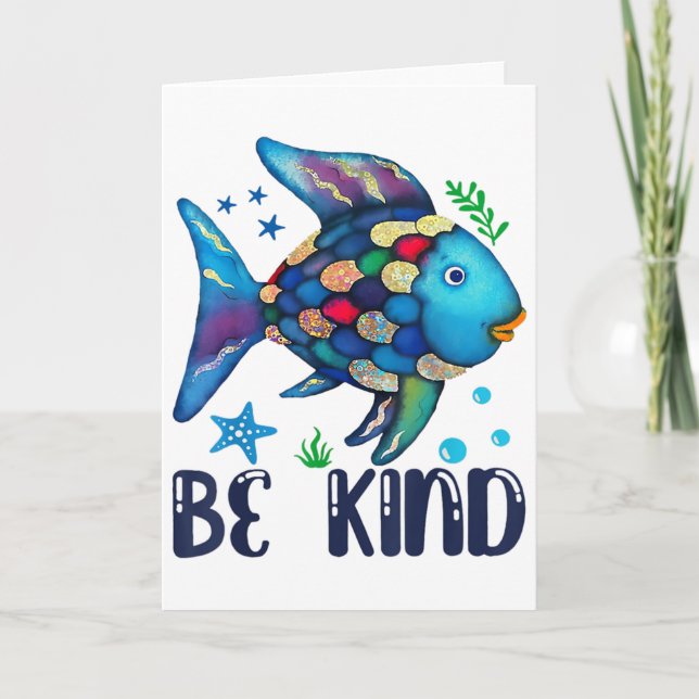 Be Kind Rainbow Scale Fish Teacher Reading Book To Card (Front)