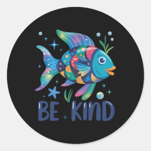 Be Kind Rainbow Scale Fish Teacher Reading Book To Classic Round Sticker