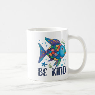 Be Kind Rainbow Scale Fish Teacher Reading Book To Coffee Mug