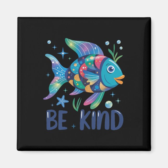 Be Kind Rainbow Scale Fish Teacher Reading Book To Magnet (Front)