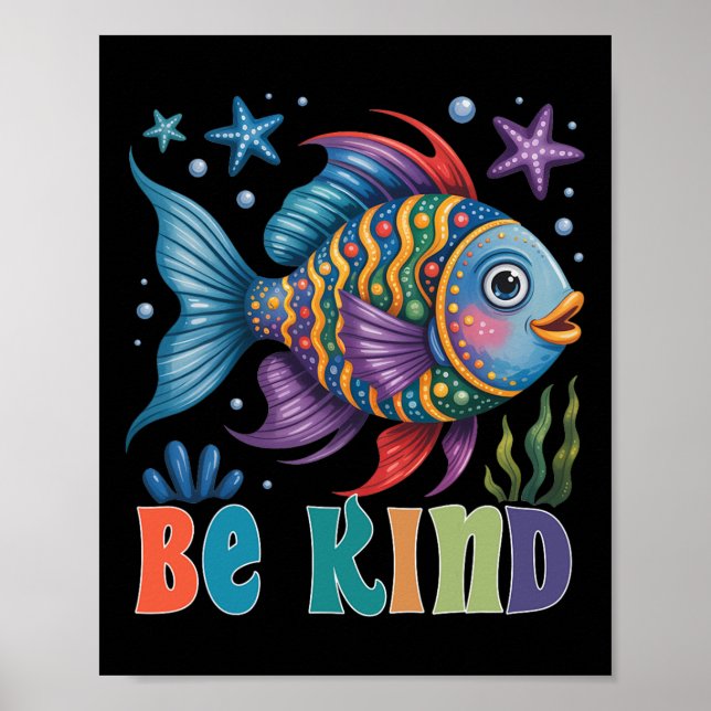 Be Kind Rainbow Scale Fish Teacher Reading Book To Poster (Front)
