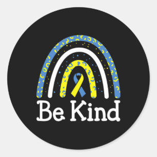 Be Kind Rainbow World Down Syndrome Awareness Day  Classic Round Sticker