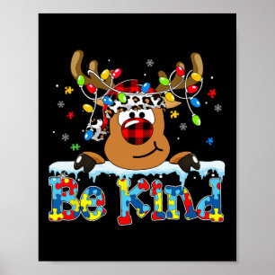 Be Kind Reindeer Red Plaid Puzzle Autism Awareness Poster