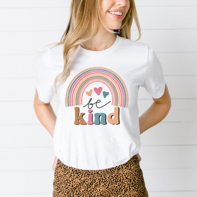 Be Kind Retro Rainbow Positivity Quote T-Shirt (Creator Uploaded)