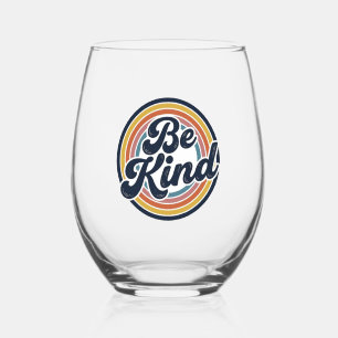 Be Kind Retro Rainbow Vintage Shirt Design_1 Stemless Wine Glass