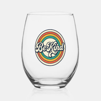 Be Kind Retro Rainbow Vintage Shirt Design_2 Stemless Wine Glass