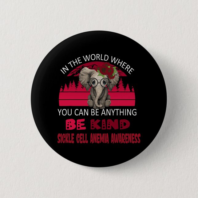 Be Kind Sickle Cell Anaemia Awareness Elephant Ret 6 Cm Round Badge (Front)