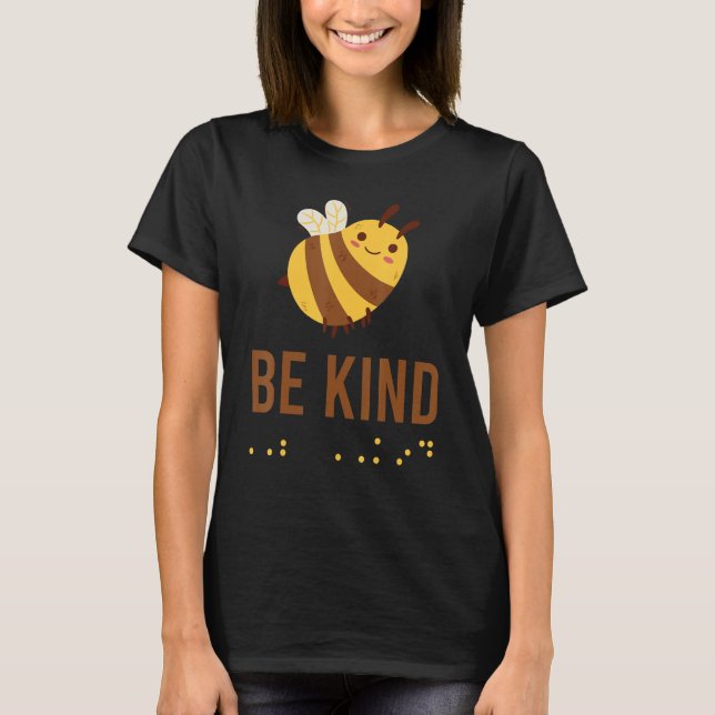 Be Kind Sign Braille Language Bee Graphic Yellow T-Shirt (Front)