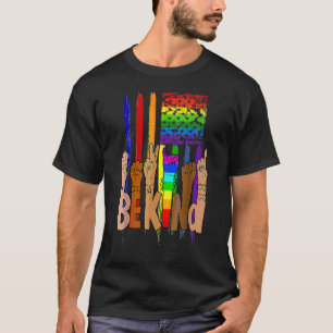 Be Kind Sign Language American Flag Lgbt Gay Les P T-Shirt