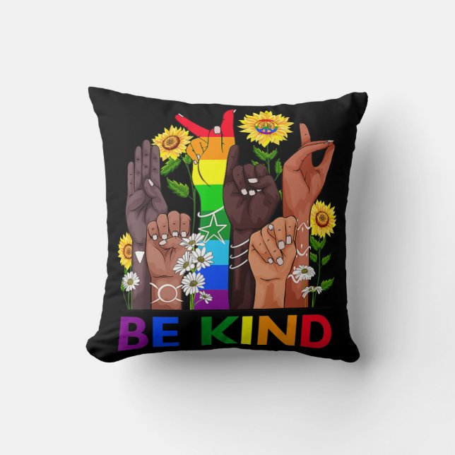 Be Kind Sign Language Hand Talking LGBTQ Gay Les P Cushion (Front)