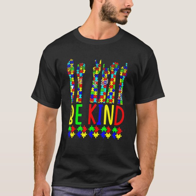 Be Kind Sign Language Hand Talking Teachers Autism T-Shirt (Front)