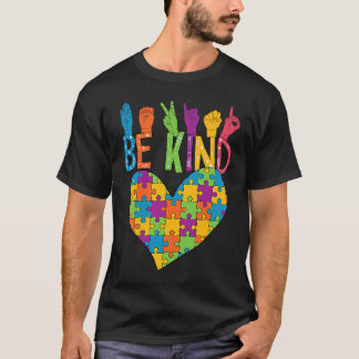 Be Kind Sign Language Heart Puzzle Piece Teachers  T-Shirt