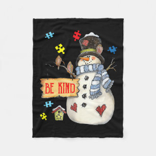 Be Kind Snowman Puzzle Autism Awareness Funny Fami Fleece Blanket