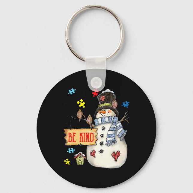 Be Kind Snowman Puzzle Autism Awareness Funny Fami Key Ring (Front)