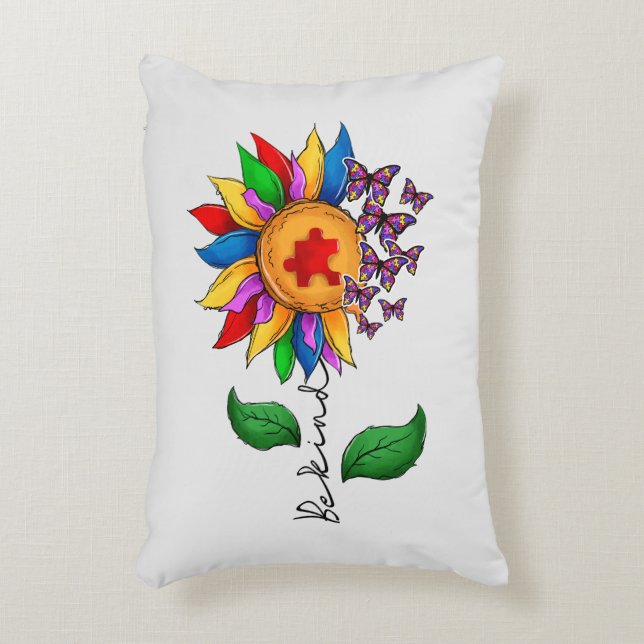 Be Kind Sunflower- Autism Awareness Decorative Cushion (Front(Vertical))
