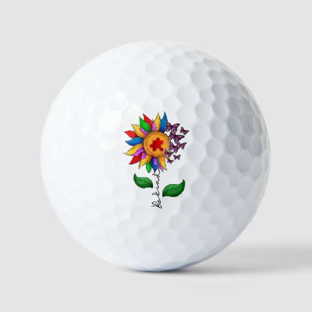 Be Kind Sunflower- Autism Awareness Golf Balls (Front)