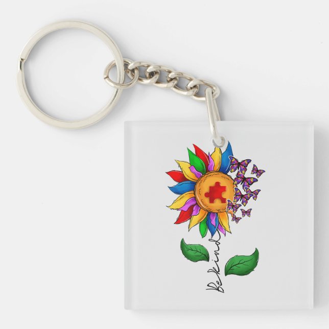 Be Kind Sunflower- Autism Awareness Key Ring (Front)