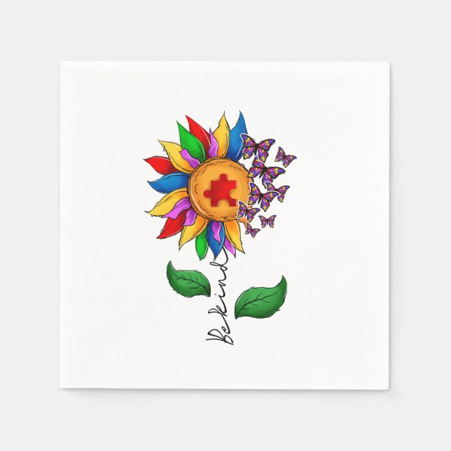 Be Kind Sunflower- Autism Awareness Napkin (Front)