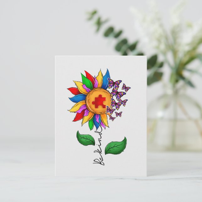 Be Kind Sunflower- Autism Awareness Postcard (Standing Front)