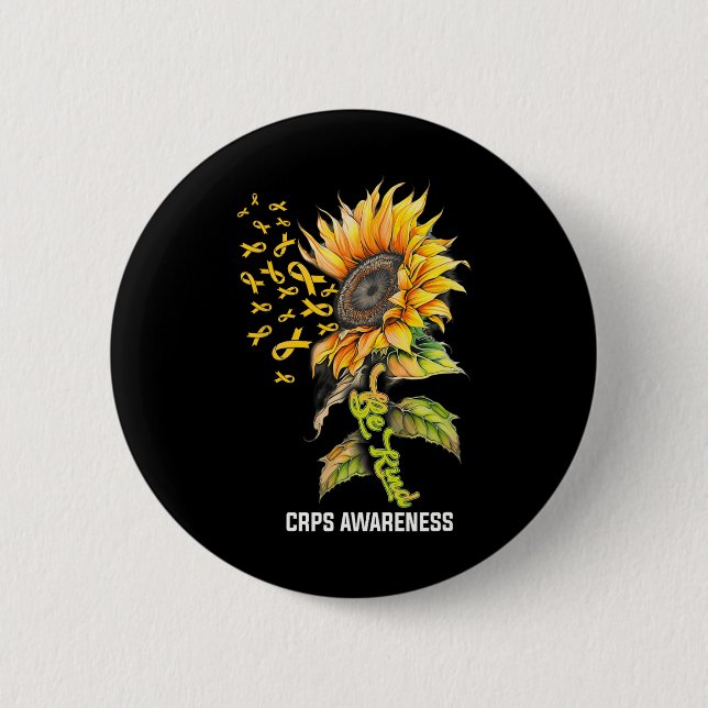 Be Kind Sunflower Crps Awareness  6 Cm Round Badge (Front)
