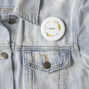 Be Kind, Sunflower Floral Botanical Wreath 6 Cm Round Badge