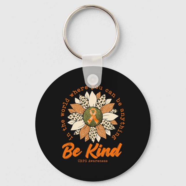 Be Kind Sunflower Orange CRPS Awareness Ribbon  Key Ring (Front)
