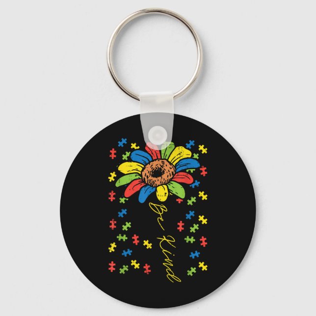 Be Kind Sunflower Puzzle Autism Awareness Mum Dad  Key Ring (Front)