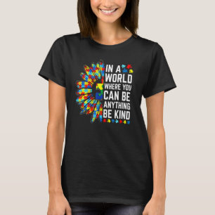 Be Kind Sunflower Puzzle Piece Autism Awareness In T-Shirt